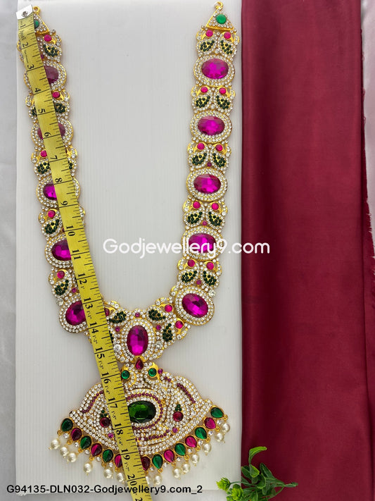 1 Step Long Jewellery Haram Necklace for Deity God Murti G94135-DLN032-Godjewellery9.com 2
