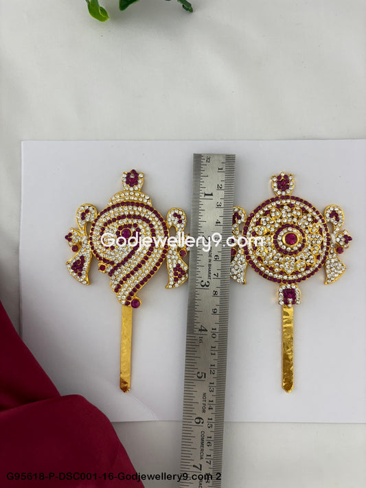 Beautiful Stone Shanku Chakra for Hindu God and Deity Alankaram Pink Color G95618-DSC001-16-Godjewellery9.com 2