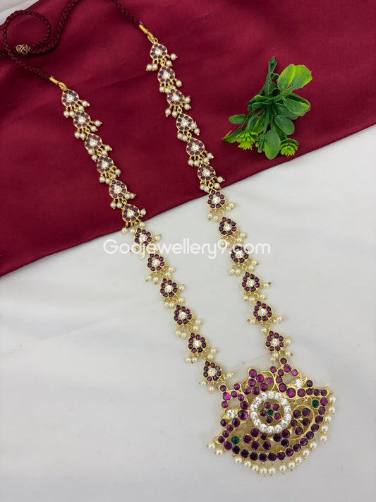 Bharatanatyam Brass Pearls Temple Kemp Long Haram Necklace Godjewellery9 1