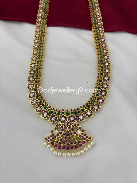 Brass Mango Real Kemp Long Necklace Haram Jewellery For Bharatanatyam Online Godjewellery9 1