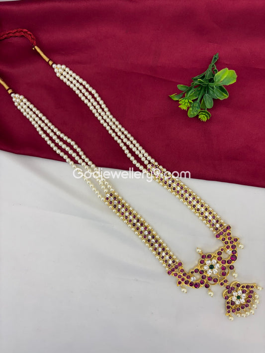 Brass Real Kemp Long Necklace Haram For Bharatanatyam At Godjewellery9 1