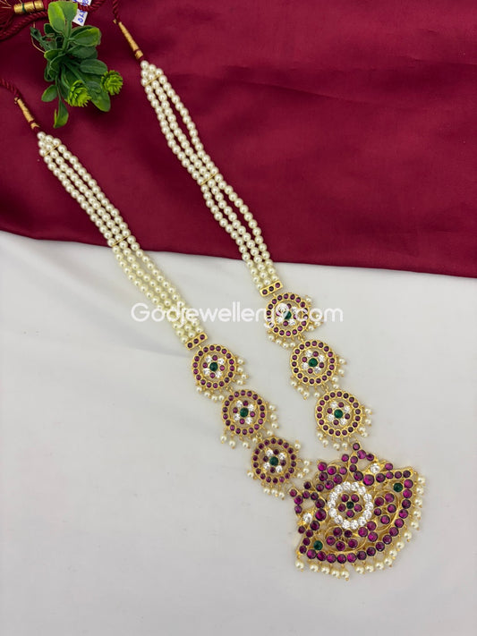 Premium Brass Long Necklace Haram For Bharatanatyam Godjewellery9 1