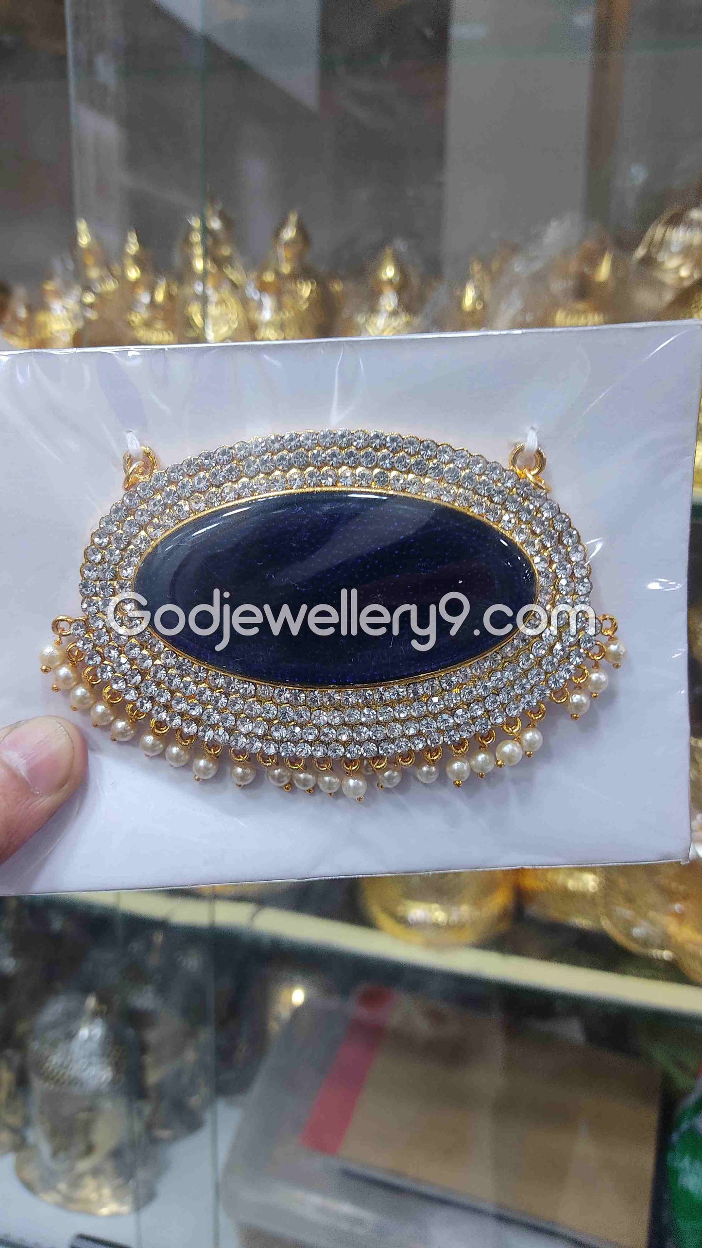 Deity Big Blue Oval Stone Dollar Pendant Jewellery For God G32 Godjewellery9