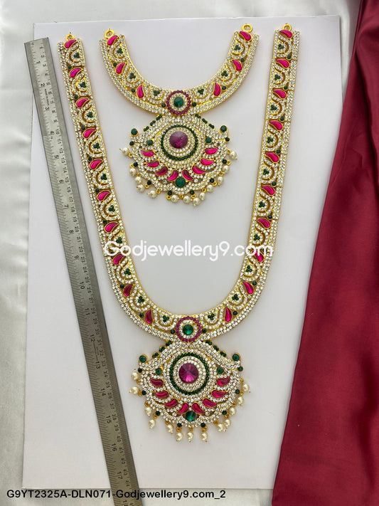 Deity Long Necklace 2 Step Gold Temple Jewellery for Pooja G9YT2325A-DLN071-Godjewellery9.com 2