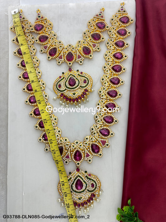 Deity Long Necklace 2 Step Hindu God Ornaments Set G93788-DLN085-Godjewellery9.com 2