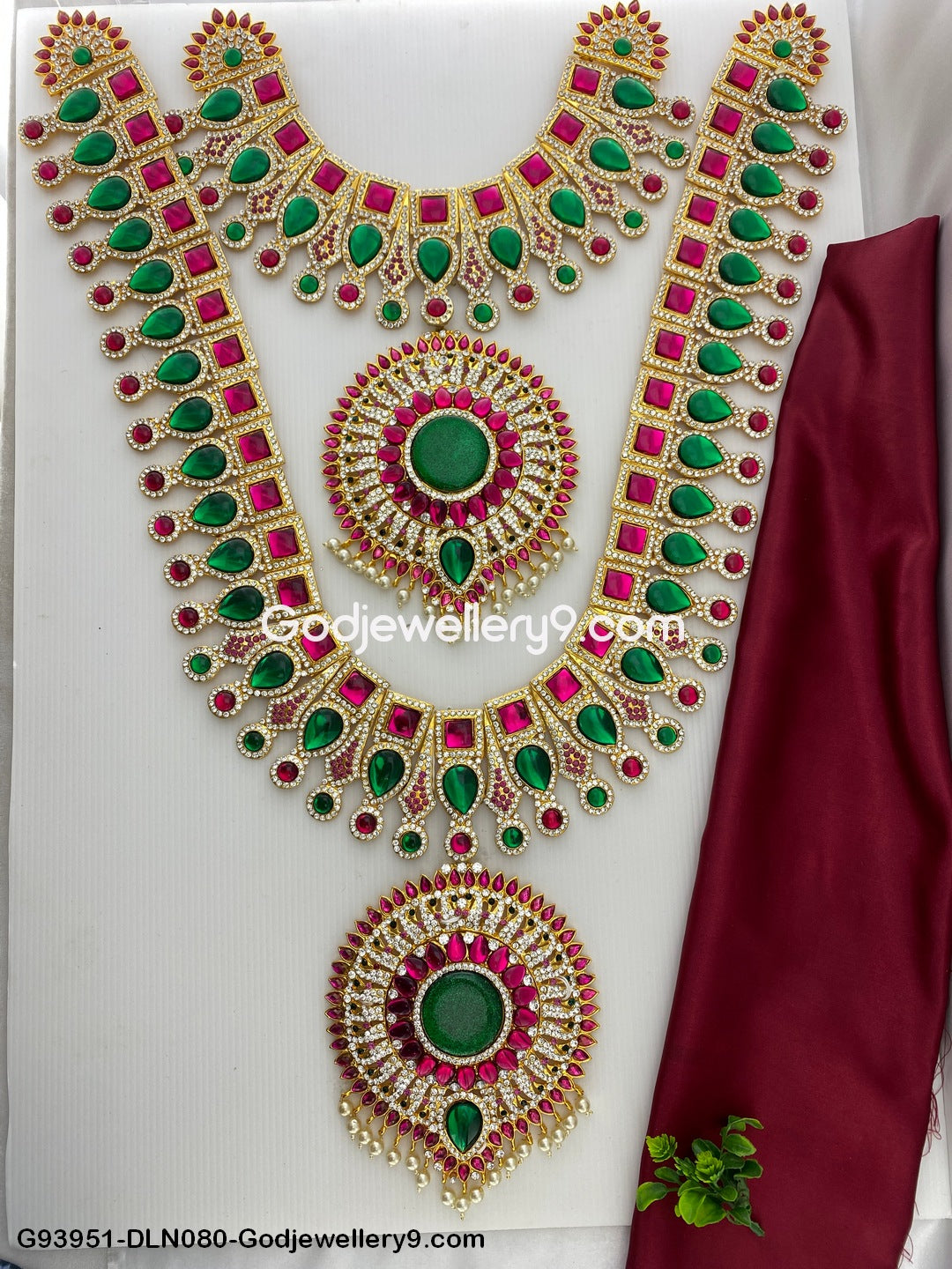 Deity Long Necklace 2 Step Jewellery Haram for God Temples G9-3951-DLN080-Godjewellery9.com