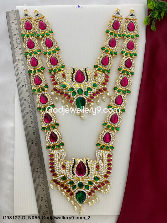 Deity Long Necklace 2 Step Murti Decoration Haram Set G93127-DLN055-Godjewellery9.com 2