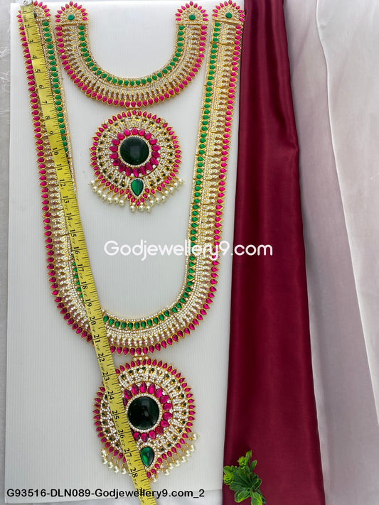 Deity Long Necklace 2 Step Murti Haram for Divine God Worship G93516-DLN089-Godjewellery9.com 2