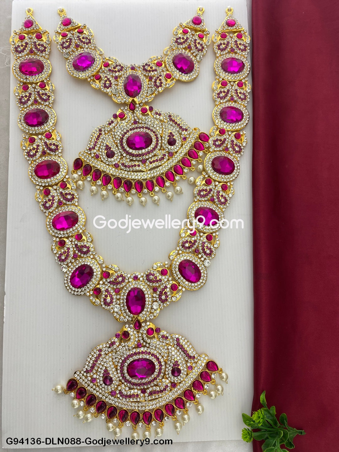 Deity Long Necklace 2 Step Pooja Decoration Haram For God G94136-DLN088-Godjewellery9.com 1