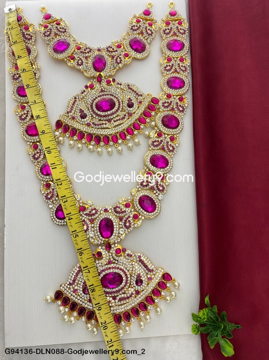 Deity Long Necklace 2 Step Pooja Decoration Haram For God G94136-DLN088-Godjewellery9.com 2