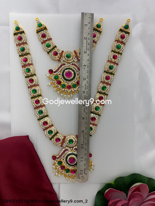 Deity Long Necklace 2 Step for Amman Mata Devi Lakshmi Durga Saraswati Ammavari Idol G9VG127-DLN051-Godjewellery9.com 2
