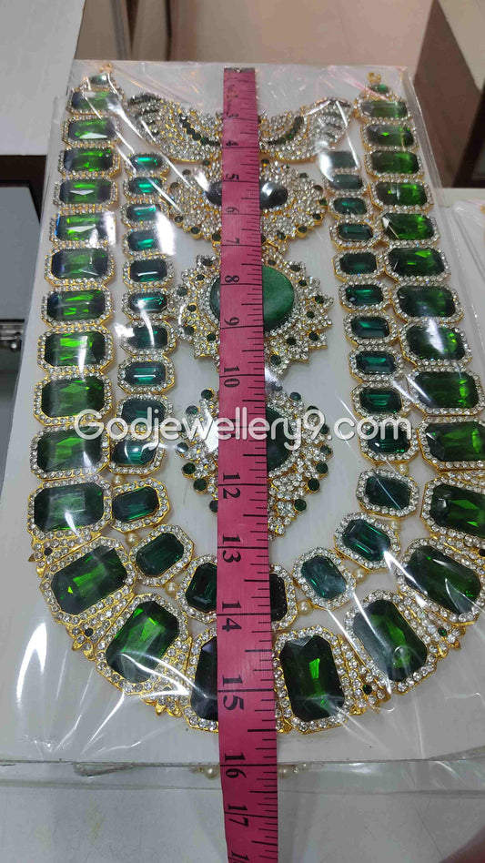 Double Line Long Kavasam Centre Green Stone Jewellery For God 1