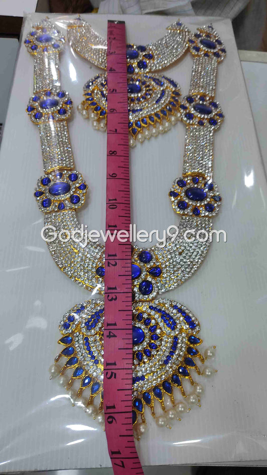 God Two Step Blue Long Necklace Haram For Deity Ammam Alangaram