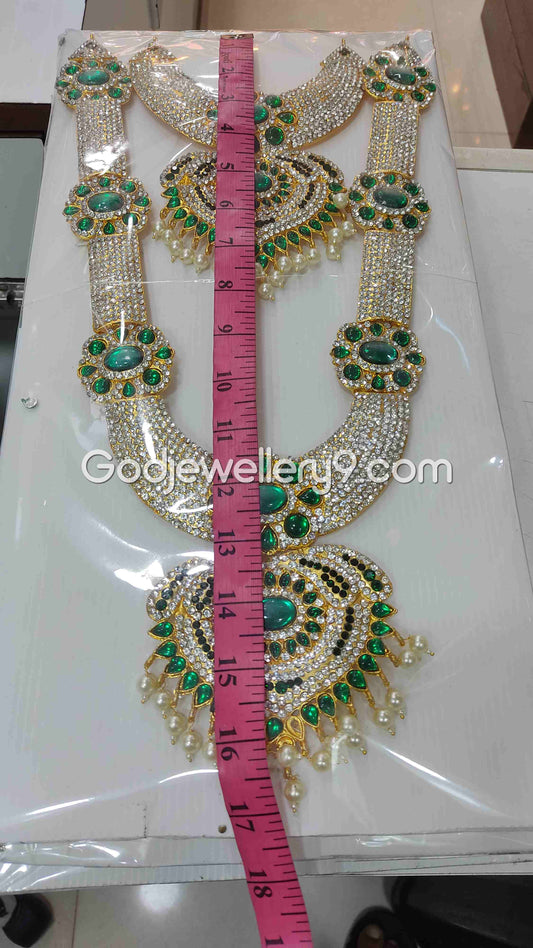 God Two Step Green Long Necklace Haram For Deity Ammam Alangaram