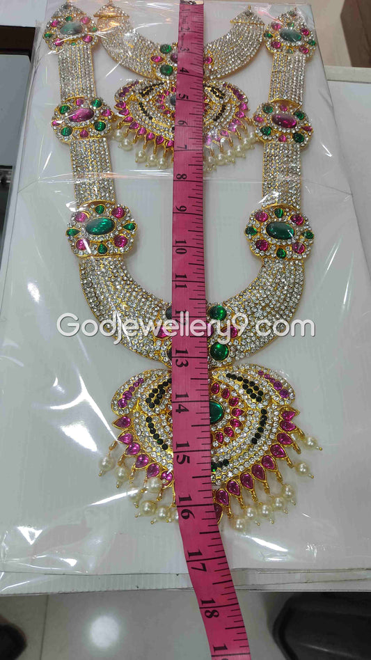 God Two Step Multicolor Long Necklace Haram For Deity Ammam Alangaram 1