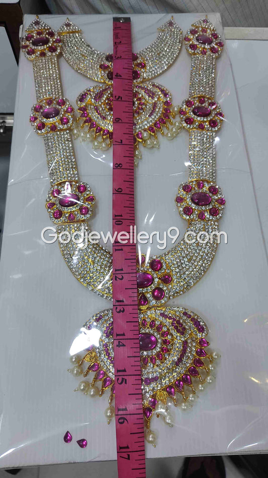God Two Step Pink Long Necklace Haram For Deity Ammam Alangaram 1