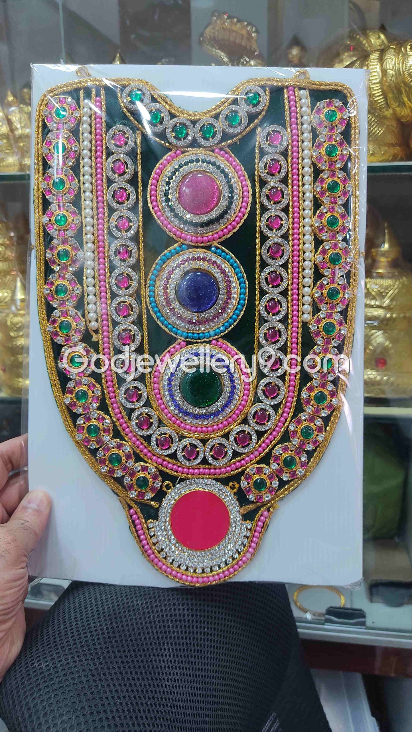 Green Long Necklace Haram Kavasam Jewellery For God Deity godjewellery9