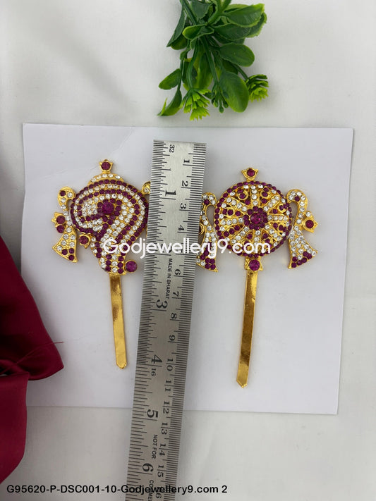 Hindu Deity Stone Shanku Chakra for God Perumal Temple Alankaram Pink Color G95620-DSC001-10-Godjewellery9.com 2