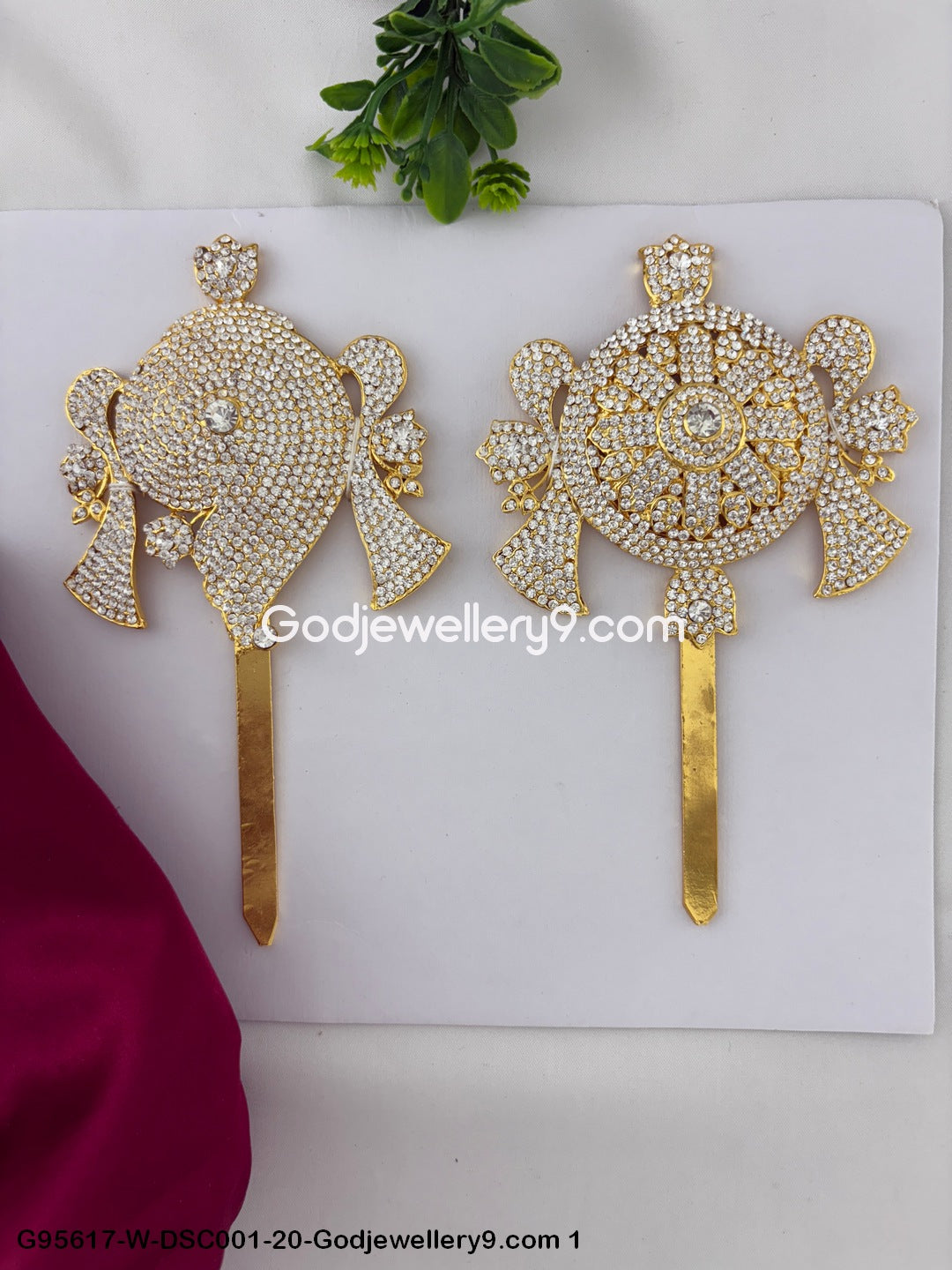 Hindu Deity and God Shanku Chakra with Stones for Murti Adornment White Color G95617-DSC001-20-Godjewellery9.com 1