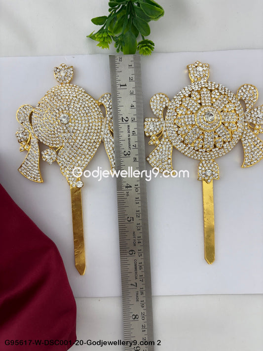 Hindu Deity and God Shanku Chakra with Stones for Murti Adornment White Color G95617-DSC001-20-Godjewellery9.com 2