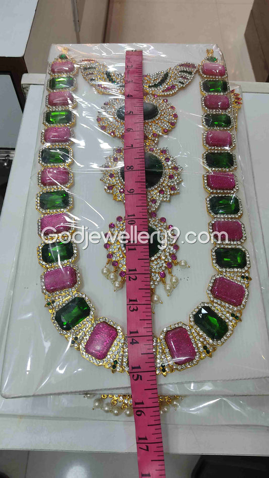 Multi colour Long Kavasam Centre Green Stone Jewellery For God 1
