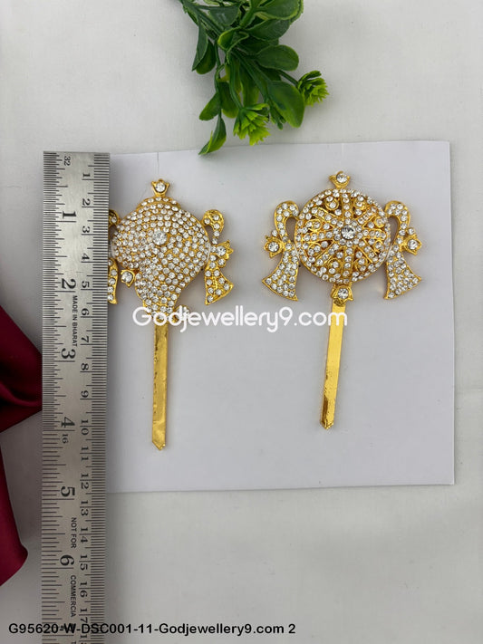 Ornate Stone Shanku Chakra for Deity and God Idol Rituals White Color G95620-DSC001-11-Godjewellery9.com 2