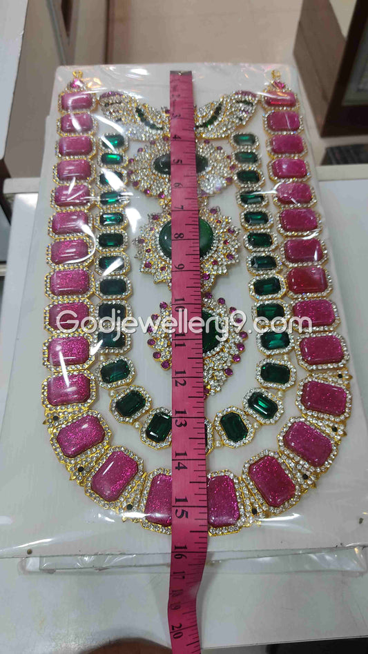 Pink And Green Long Kavasam Centre Green Jewellery For God 1