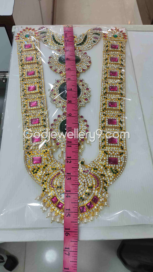 Pink Long Kavasam Centre Green Stone Jewellery For Deity God 1