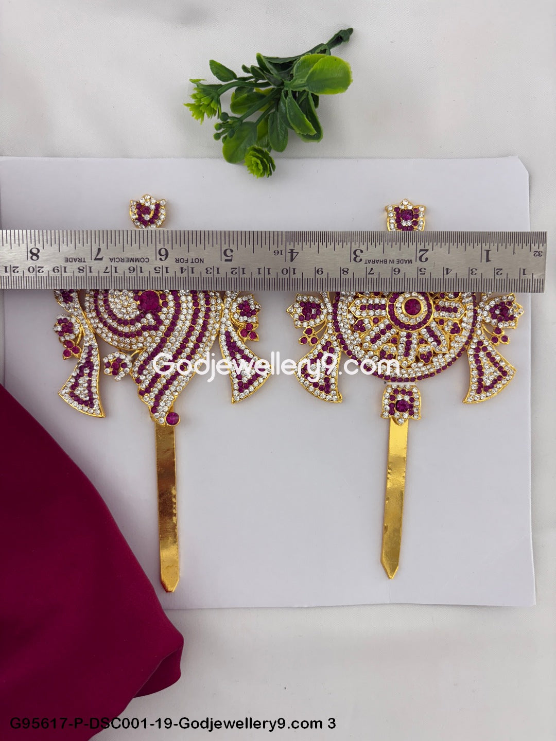Pink and White Stone Shanku Chakra for Deity and God Temple Use Pink Color G95617-DSC001-19-Godjewellery9.com 3