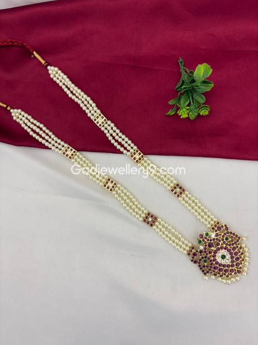 Real Kemp Stone Bharatanatyam Long Necklace Brass Haram Godjewellery9 1