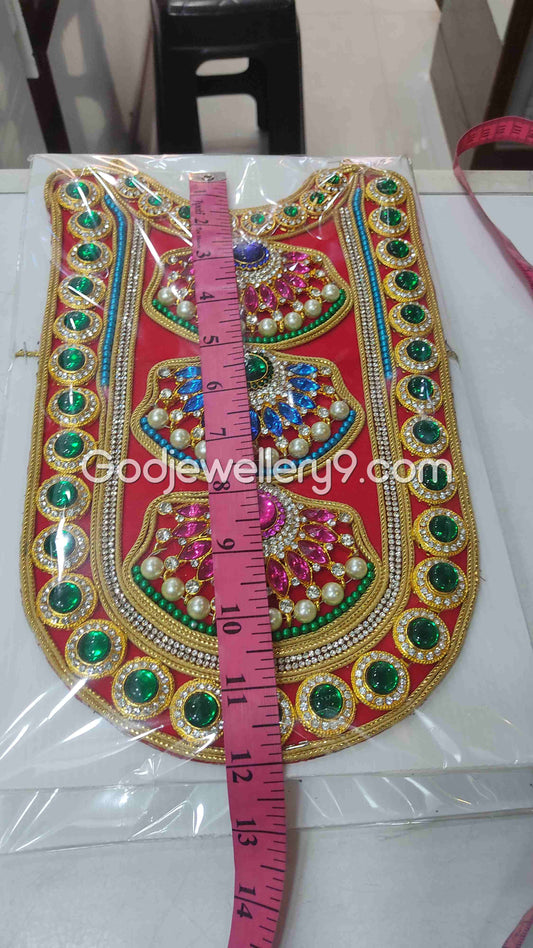 Red Long Decoration Stone Necklace Haram Kavasam Jewellery For God Deity 1 godjewellery9