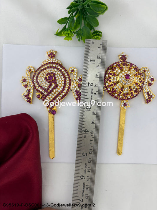 Sacred God and Deity Shanku Chakra with Stones for Alankaram Pink Color G95619-DSC001-13-Godjewellery9.com 2