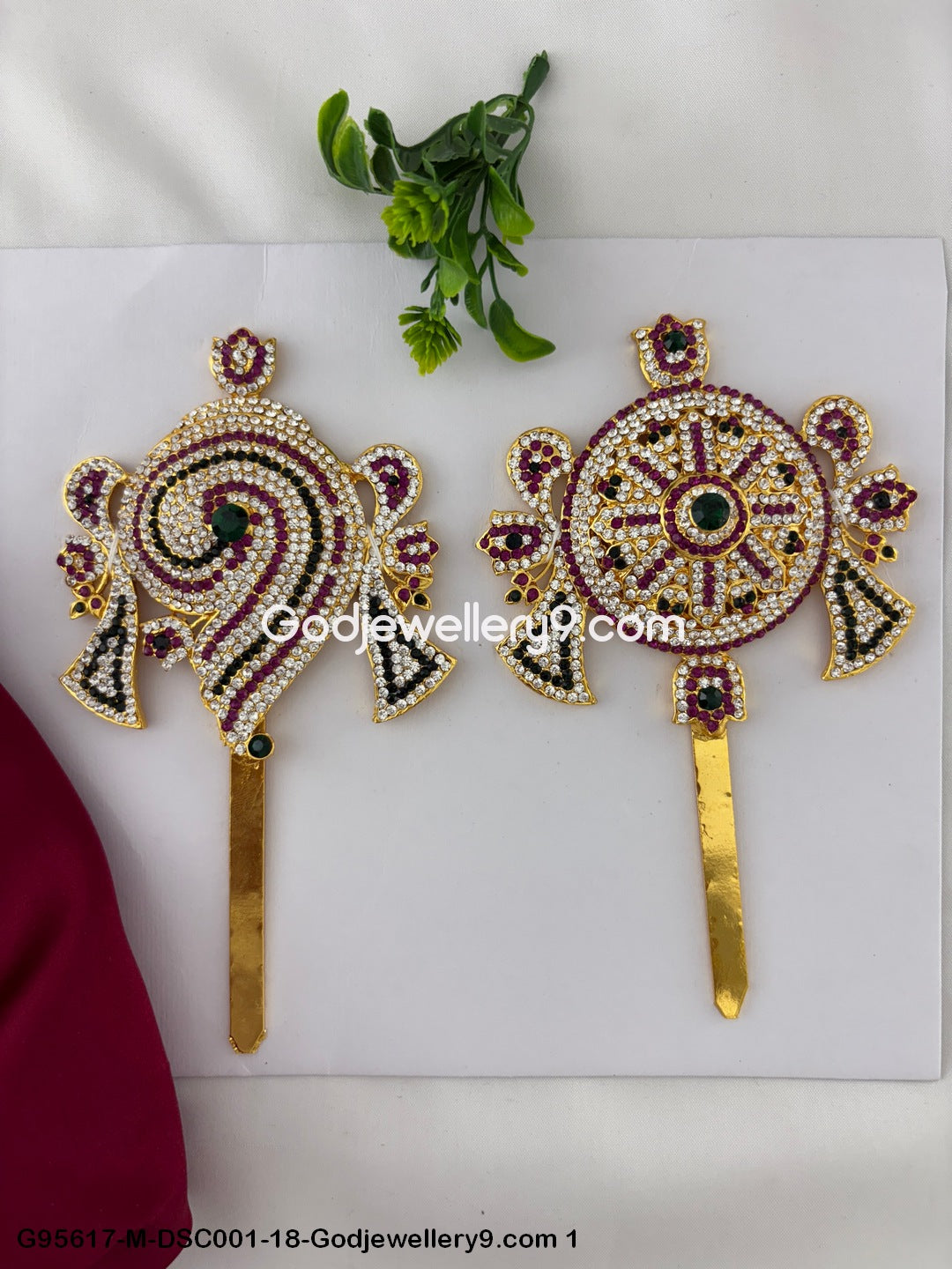Shanku Chakra with Multi-Color Stones for God Vishnu and Deity Idols Multi-Color G95617-DSC001-18-Godjewellery9.com 1