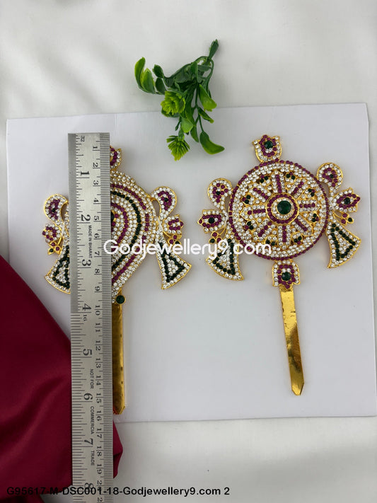 Shanku Chakra with Multi-Color Stones for God Vishnu and Deity Idols Multi-Color G95617-DSC001-18-Godjewellery9.com 2