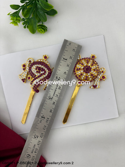 Shanku Chakra with Stone for Deity Vishnu and God Balaji Worship Pink Color G95621-DSC001-7-Godjewellery9.com 2