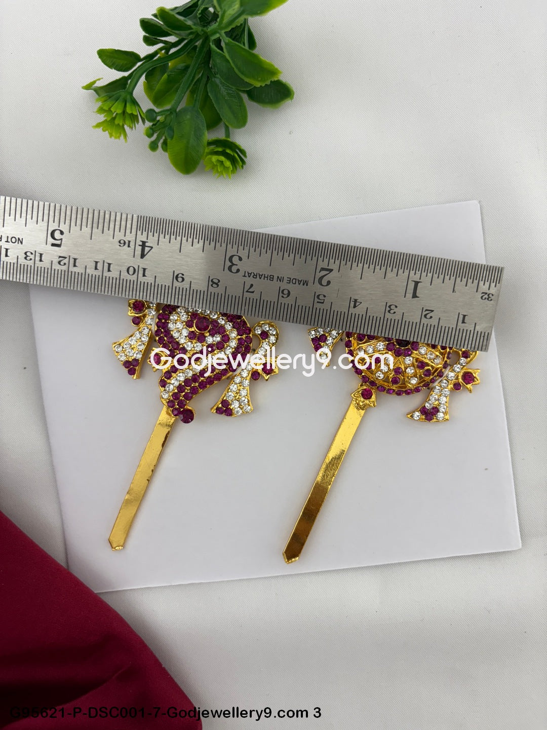 Shanku Chakra with Stone for Deity Vishnu and God Balaji Worship Pink Color G95621-DSC001-7-Godjewellery9.com 3