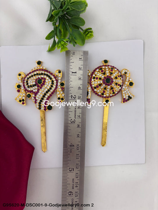 Shanku Chakra with Stones for Deity and God Decoration Multi-Color G95620-DSC001-9-Godjewellery9.com 2