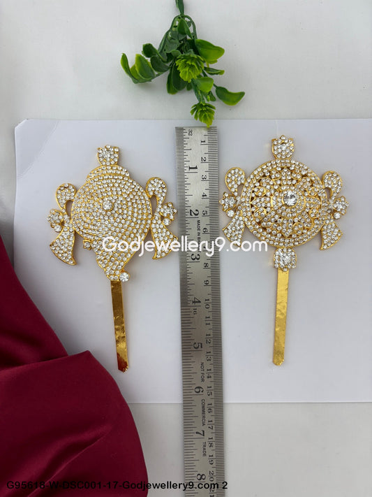 Shanku Chakra with Stones for Temple Deity and God Murti Decoration White Color G95618-DSC001-17-Godjewellery9.com 2