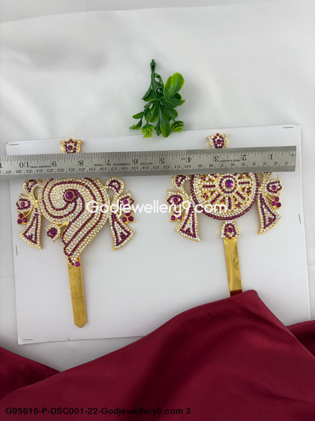 Shanku Chakra with Stones for Temple Worship and Deity Idols Pink Color G95616-DSC001-22-Godjewellery9.com 3