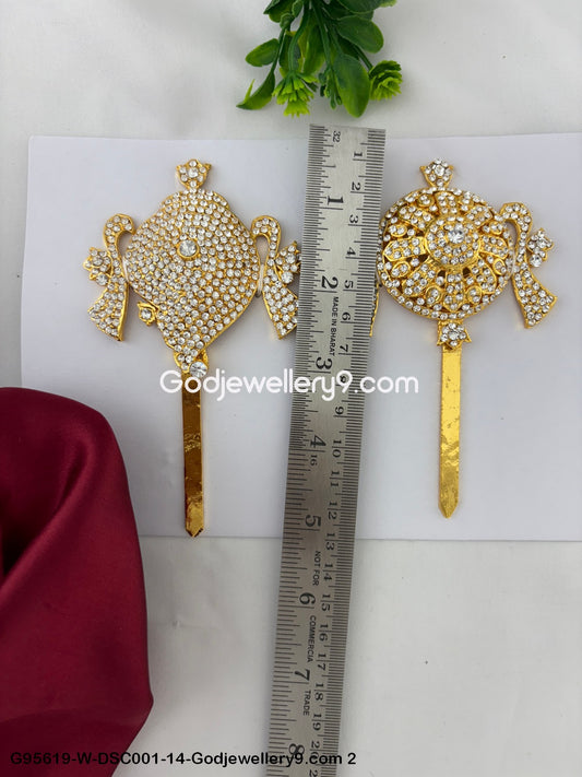 Shanku Chakra with Stones for Vishnu Balaji and Perumal Idols White Color G95619-DSC001-14-Godjewellery9.com 2