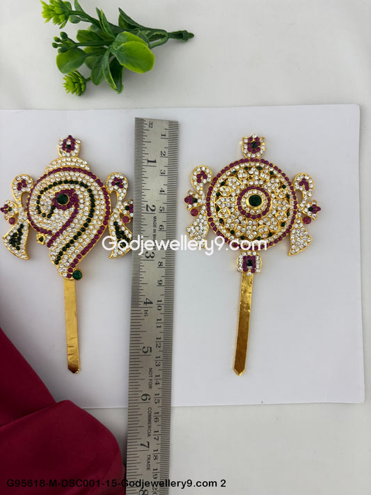 Stone Shanku Chakra for Deity Worship and God Idol Decoration Multi-Color G95618-DSC001-15-Godjewellery9.com 2