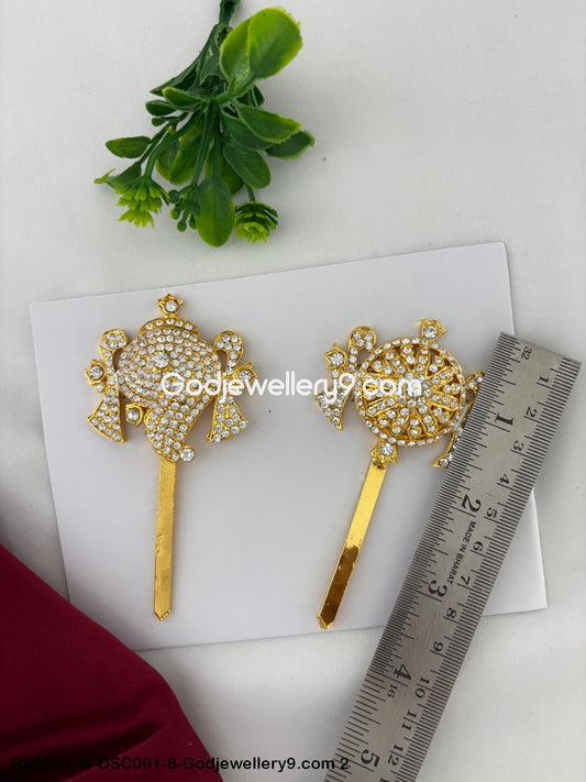 Temple Stone Shanku Chakra for Deity Balaji and God Vishnu Idols White Color G95621-DSC001-8-Godjewellery9.com 2