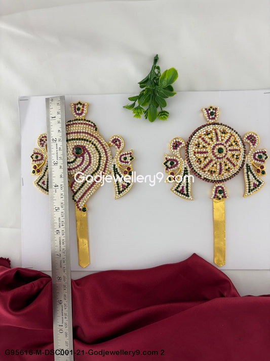 Traditional Stone Shanku Chakra for Vishnu Balaji and Deity Alankaram Multi-Color G95616-DSC001-21-Godjewellery9.com 2