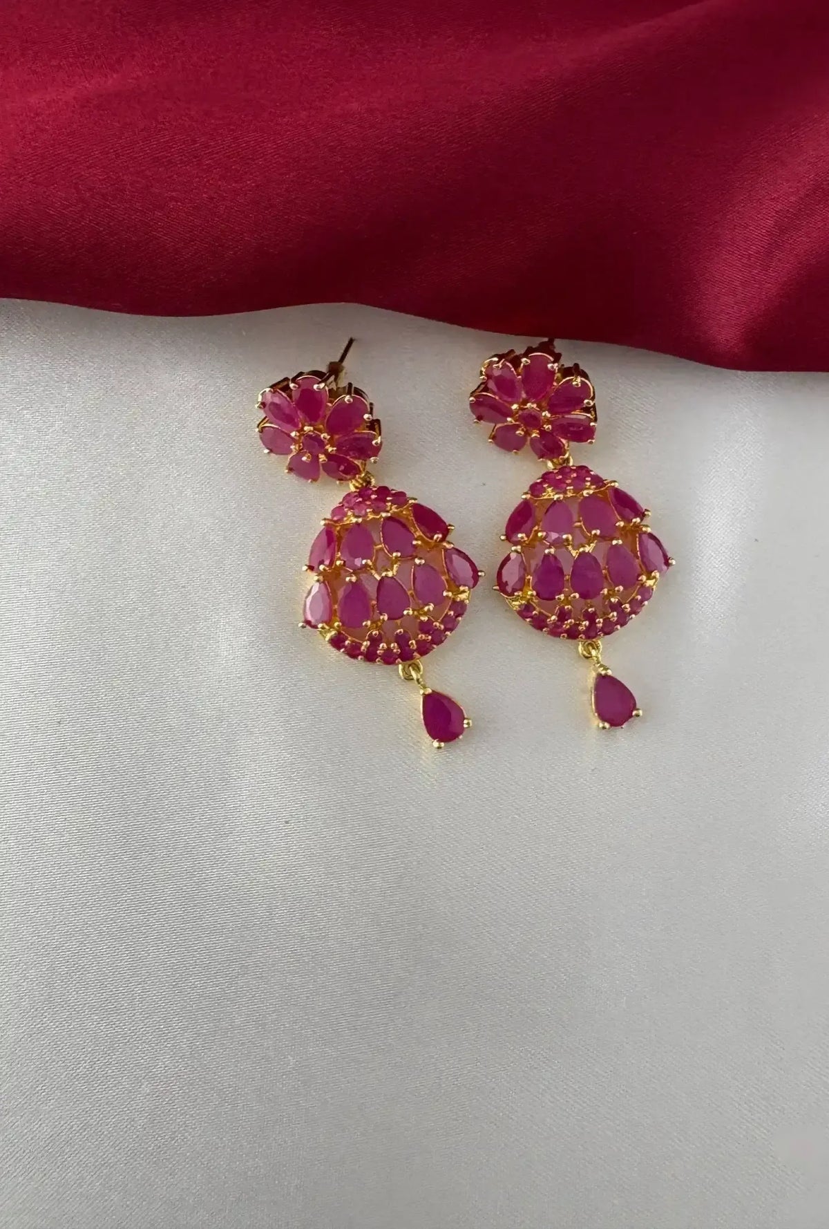 Gold-Plated Ruby Marquis Petal Cluster Necklace Set - Royal Elegance – Gold Plated Ruby Marquis Petal Cluster – view 3