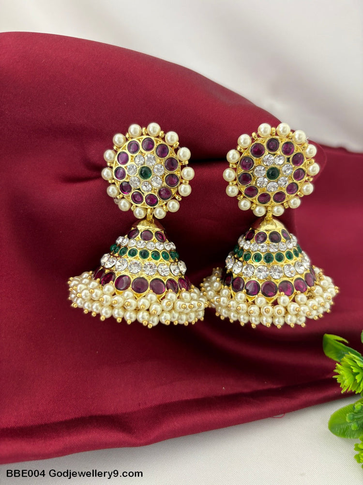 Bharatanatyam Brass Kemp Earrings Jhumkas