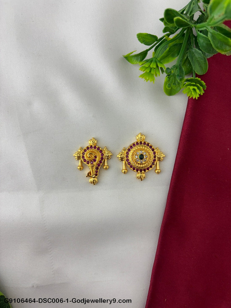 Deity Small Shanku Chakra For God Vishnu And Balaji Idol Gold Color Godjewellery9.com Logo