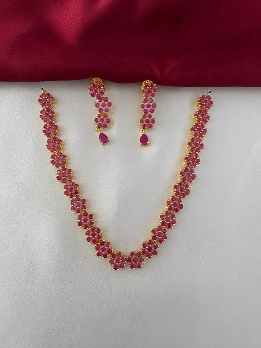 Gold-Plated Ruby Floral Strand Jewelry Set - Delicate Bloom – Gold Plated Ruby Floral Strand Jewelry Set - Front view