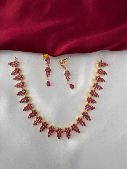 Gold-Plated Ruby Grapevine Cluster Necklace Set - Verdant Drops – Gold Plated Ruby Grapevine Cluster Necklace – front view