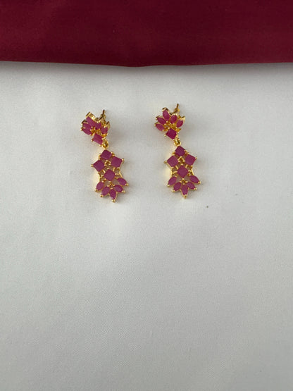 Gold-Plated Ruby Petal Cluster Necklace Set - Modern Festive Shine – Gold Plated Ruby Petal Cluster Earrings – view 3