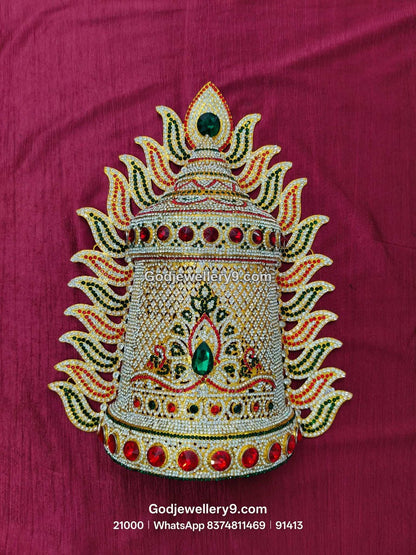 Durga Stone Jwala Half Crown Featuring Red Stone Border View 1